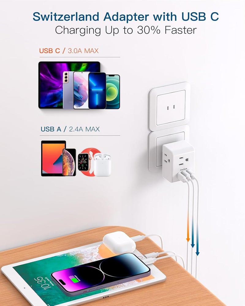 One Beat 2 Pack US to Japan Plug Adapter, 2 Prong to 3 Prong Outlet Adapter with 3 AC Outlets 3 USB Ports(1 USB C), Type A Travel Power Converter Plug Adaptor for USA to Japanese Canada Mexico Philippines Peru - Image 4